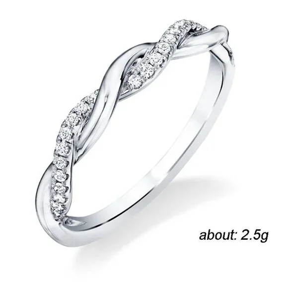 💍 Casual Dinty Two Lines Twining Cross Zircon Thin Rings for Women,INDN8172 - Picture 6 of 7